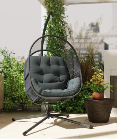Dark Grey Hanging Egg Chair for Indoor and Outdoor Relaxation