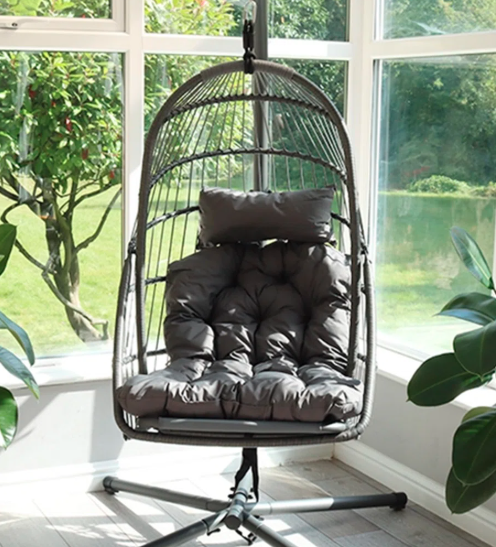 Hanging Egg Chair Grey Large With Stand 10cm