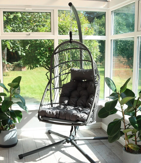 Hanging Egg Chair Grey Large With Stand 10cm