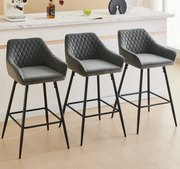 Set of 3 68cm Upholstered Armrest Bar Stools