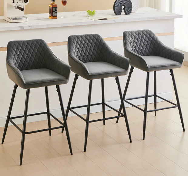 Set of 3 68cm Upholstered Armrest Bar Stools