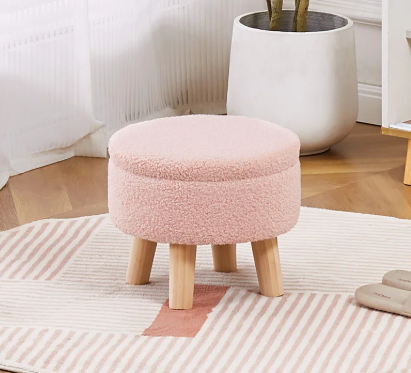 Teddy Fabric Ottoman with Hidden Storage – Multifunctional Footrest