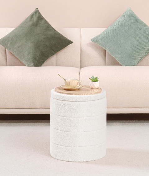 Fabric Storage Ottoman Stool – Folding Footrest Bench with Hidden Storage