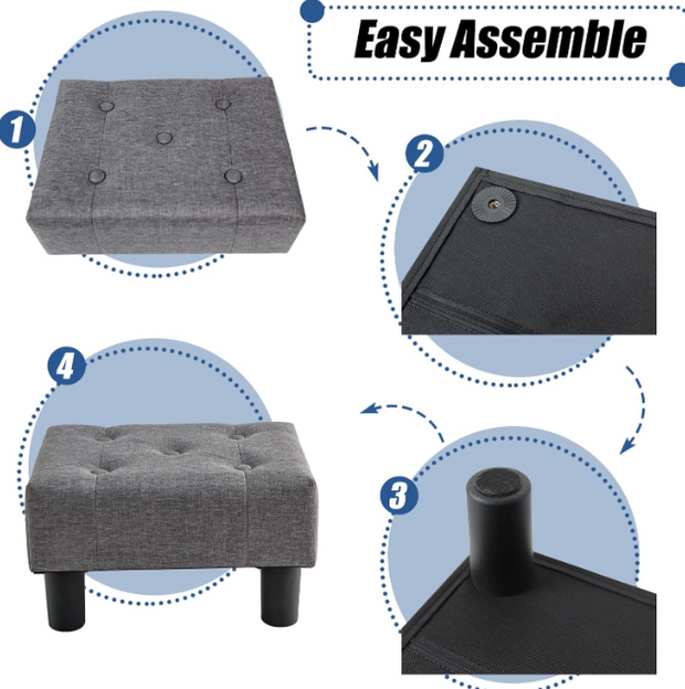 Small Footstool Ottoman – Solid Wood Frame, Comfortable Linen Padded Seat