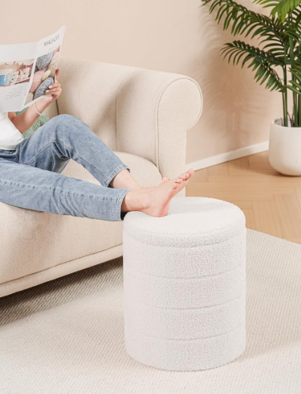 Fabric Storage Ottoman Stool – Folding Footrest Bench with Hidden Storage