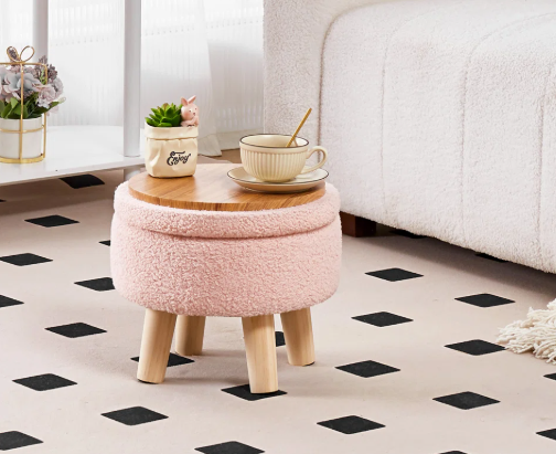 Teddy Fabric Ottoman with Hidden Storage – Multifunctional Footrest