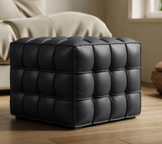 Square Leather Ottoman – Genuine Leather Quilted Footrest