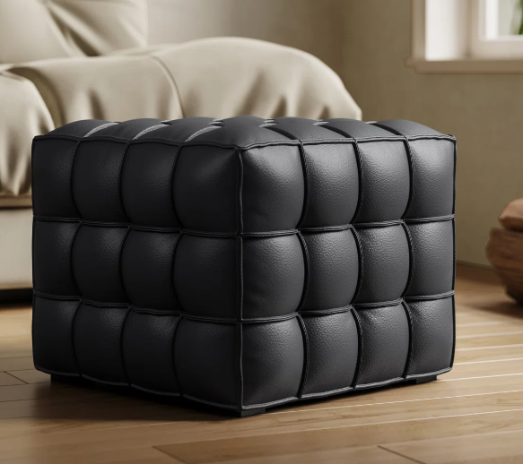 Square Leather Ottoman – Genuine Leather Quilted Footrest