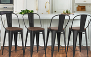 Metal Bar Stools with Backs Set of 4 – Farmhouse Industrial Wood Seat Stools