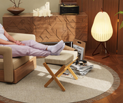 Foldable Footstool Ottoman – Bamboo X-Leg Vanity Chair with Chenille Cushion