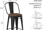 Metal Bar Stools with Backs Set of 4 – Farmhouse Industrial Wood Seat Stools