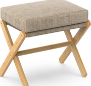 Foldable Footstool Ottoman – Bamboo X-Leg Vanity Chair with Chenille Cushion