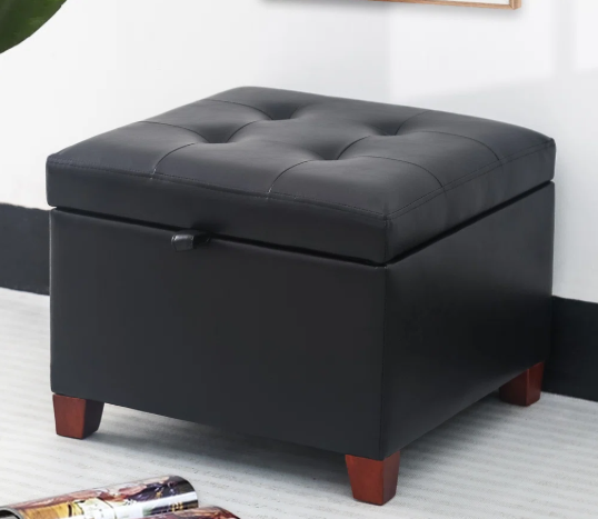 Square Storage Ottoman – Faux Leather Tufted Upholstered footstools