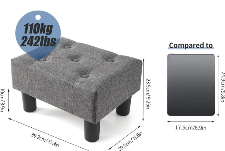 Small Footstool Ottoman – Solid Wood Frame, Comfortable Linen Padded Seat