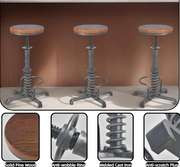 Industrial Adjustable Bar Stool – Rustic Metal Frame with Pine Wood Seat