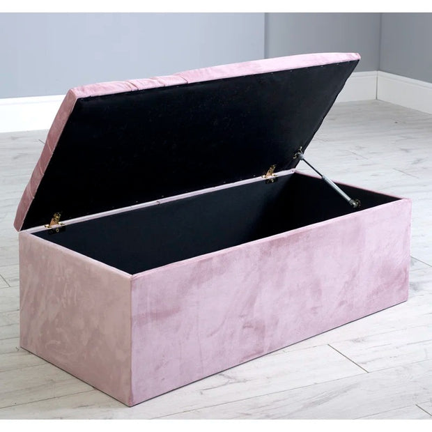 Storage Ottoman Velvet Upholstered with Corner Pleated Design