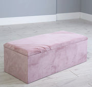Storage Ottoman Velvet Upholstered with Corner Pleated Design