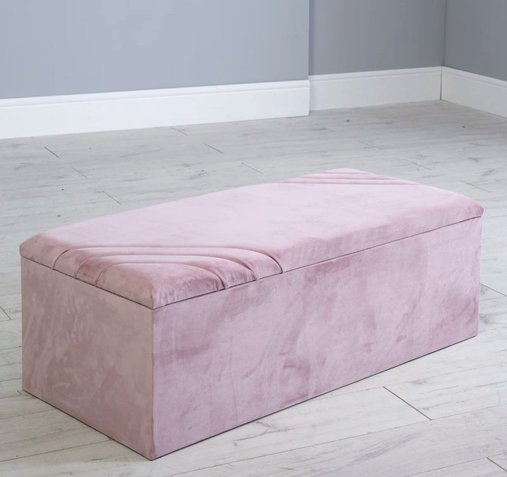 Storage Ottoman Velvet Upholstered with Corner Pleated Design