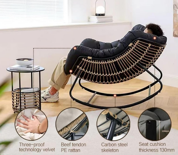 Wicker Papasan Rocking Chair with Footstool & Cushion