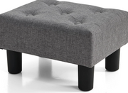 Small Footstool Ottoman – Solid Wood Frame, Comfortable Linen Padded Seat