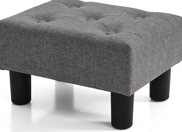 Small Footstool Ottoman – Solid Wood Frame, Comfortable Linen Padded Seat