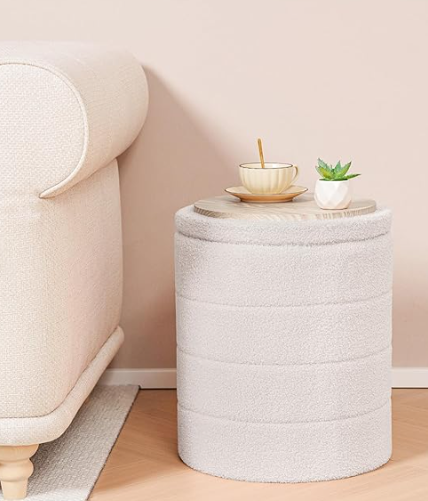 Fabric Storage Ottoman Stool – Folding Footrest Bench with Hidden Storage