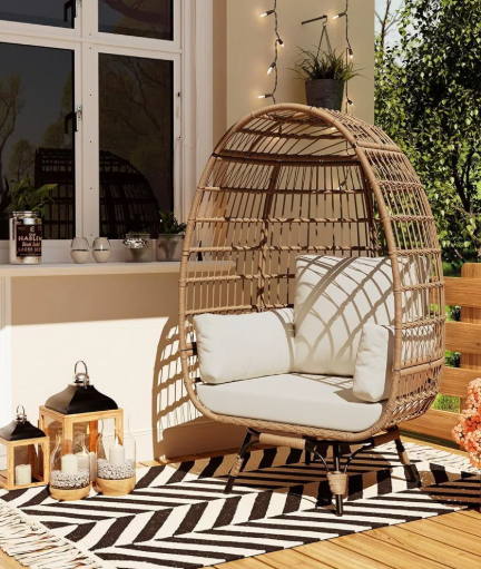 Egg Chair – Oversized 360° Swivel Wicker Lounge Chair