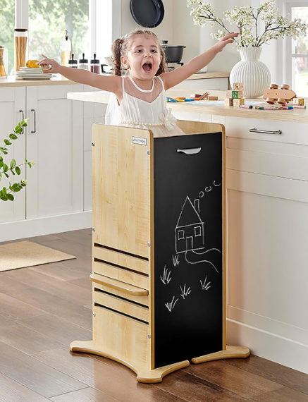 Dual-Sided Magnetic Chalkboard Panels FunPod Learning Tower for Kids