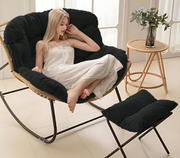 Wicker Papasan Rocking Chair with Footstool & Cushion