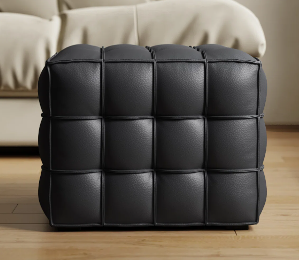 Square Leather Ottoman – Genuine Leather Quilted Footrest