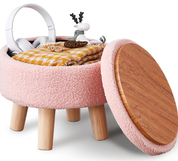 Teddy Fabric Ottoman with Hidden Storage – Multifunctional Footrest