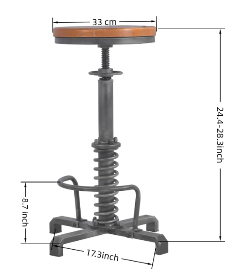 Industrial Adjustable Bar Stool – Rustic Metal Frame with Pine Wood Seat