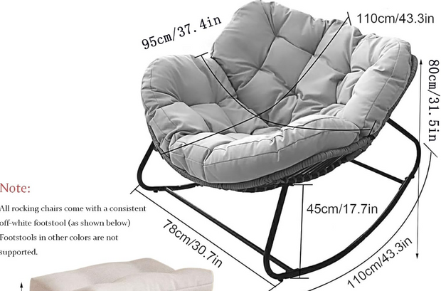 Wicker Papasan Rocking Chair with Footstool & Cushion